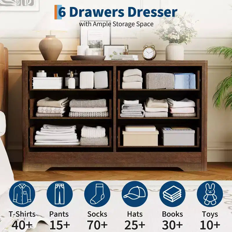 Modern 10-Drawer Fluted Dresser, Metal Handles, Anti-Tip Storage Organizer, Space-Saving Organizer, for Bedroom, Living Room