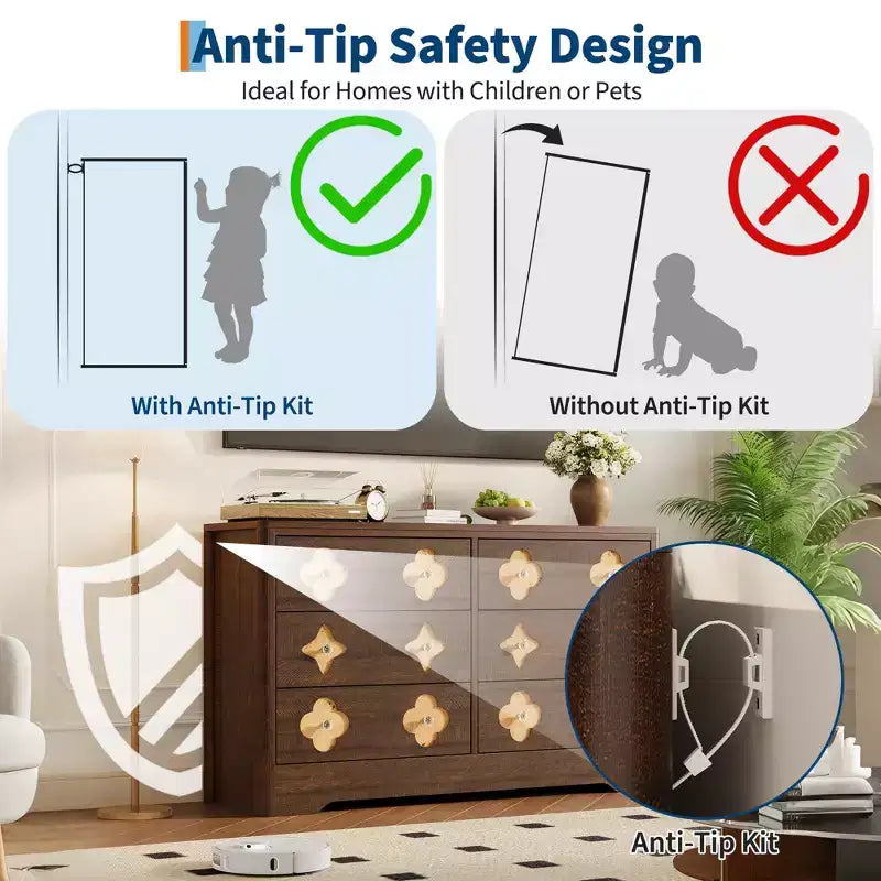 Modern 10-Drawer Fluted Dresser, Metal Handles, Anti-Tip Storage Organizer, Space-Saving Organizer, for Bedroom, Living Room