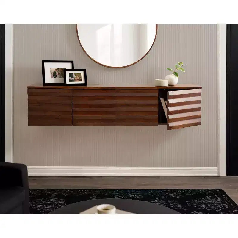Kate and Laurel Semsa Two-Door Floating Wall Cabinet, 30x10x14 Walnut Brown