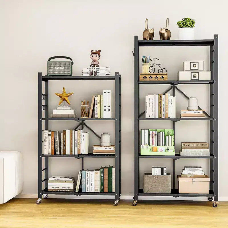 SUGIFT 5-Tier Foldable Metal Storage Shelf with Wheels, No Assembly Shelving Unit