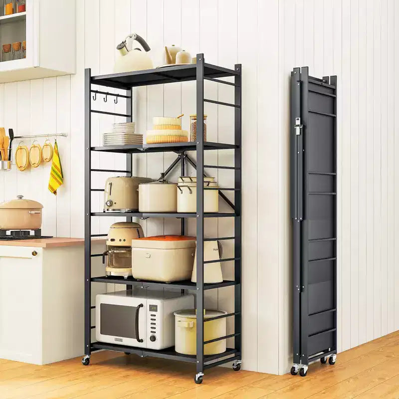 SUGIFT 5-Tier Foldable Metal Storage Shelf with Wheels, No Assembly Shelving Unit