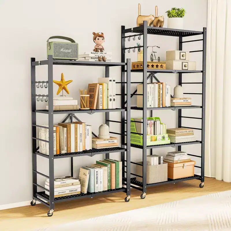 SUGIFT 5-Tier Foldable Metal Storage Shelf with Wheels, No Assembly Shelving Unit