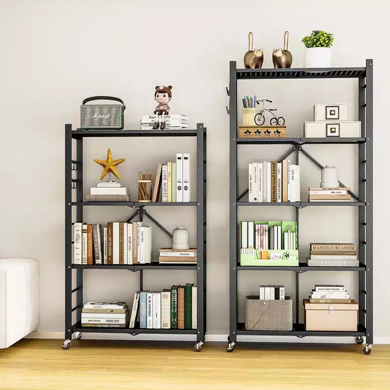 SUGIFT 5-Tier Foldable Metal Storage Shelf with Wheels, No Assembly Shelving Unit