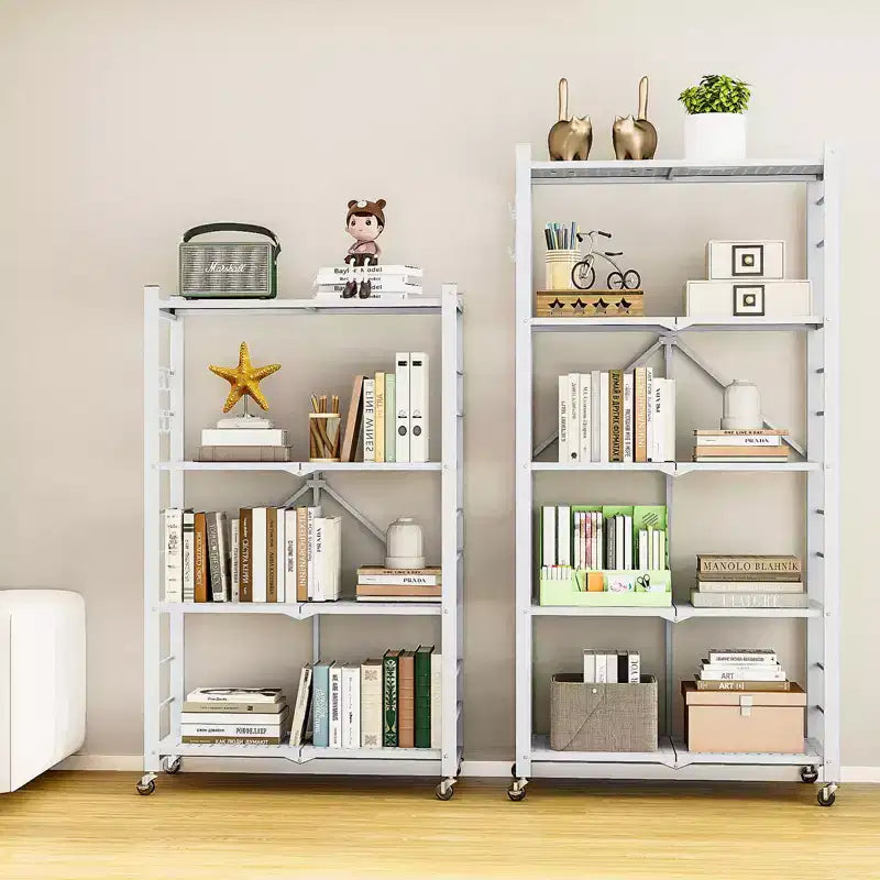 SUGIFT 5-Tier Foldable Metal Storage Shelf with Wheels, No Assembly Shelving Unit
