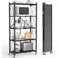 SUGIFT 5-Tier Foldable Metal Storage Shelf with Wheels, No Assembly Shelving Unit