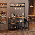 COZONY Natural Wood Kitchen Island with 2 Bar Stools Bakers Rack with Shelves Hooks and Microwave Stand for Dining Room Apartment