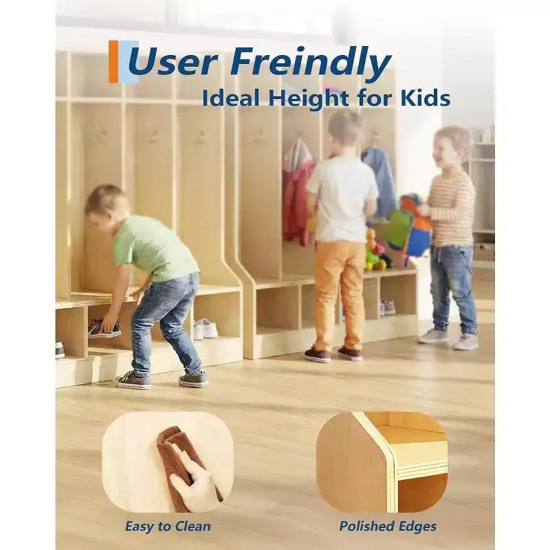 Coat Locker, Smooth Wood Surface 10 Cubbies, 4 Hidden Casters, 10 Hooks, for Home, School