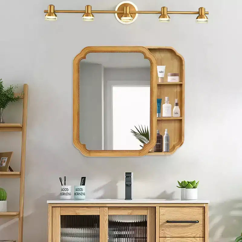 Whisen Wall Mounted Bathroom Vanity Mirror with Storage Shelves, Solid Wood Frame Decorative Mirror for Bathroom - Brown