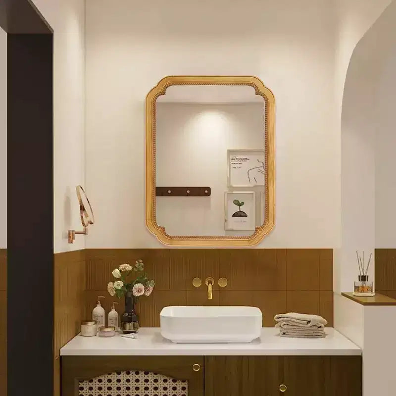 Whisen Wall Mounted Bathroom Vanity Mirror with Storage Shelves, Solid Wood Frame Decorative Mirror for Bathroom - Brown
