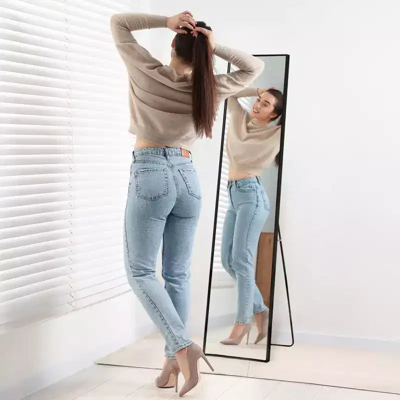 Americanflat 13x58 Full Length Mirror with Stand - Black - Premium Home Decor Style - Shatter-Resistant Glass - Elegant Modern Design - Modern