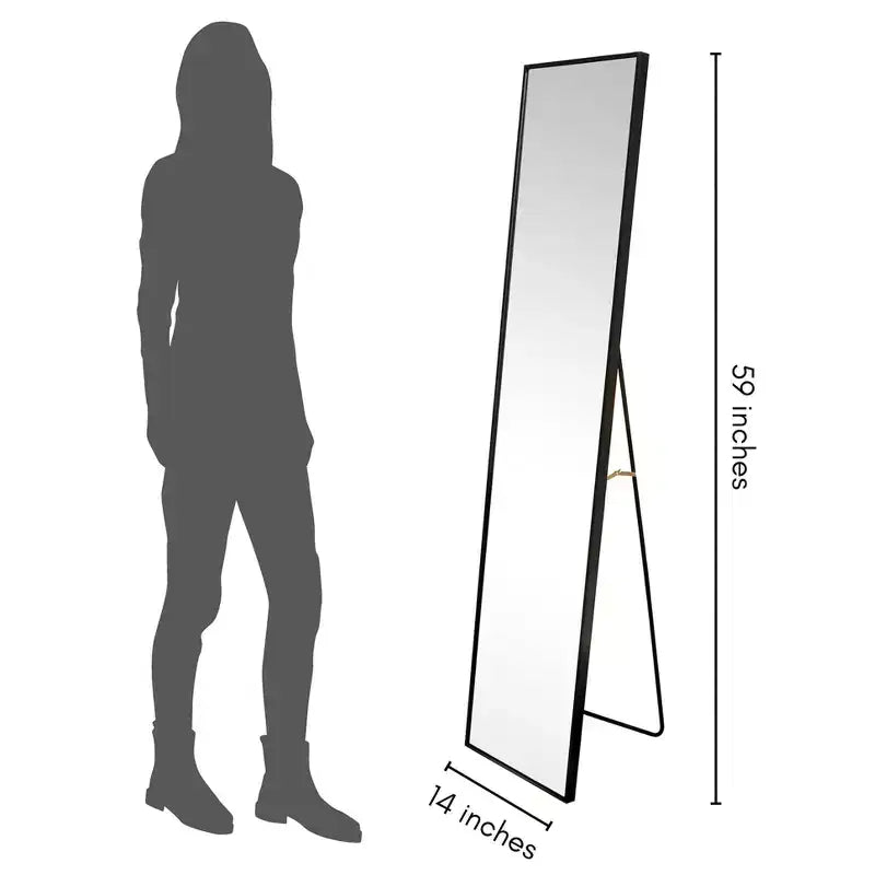 Americanflat 13x58 Full Length Mirror with Stand - Black - Premium Home Decor Style - Shatter-Resistant Glass - Elegant Modern Design - Modern