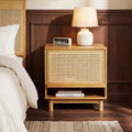 Christopher Knight Home Sawyer Modern Boho Wood Nightstand with Lift-Up Rattan Door