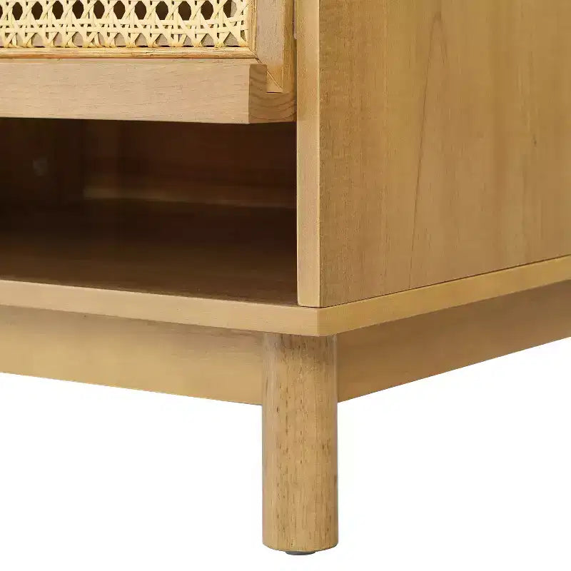 Christopher Knight Home Sawyer Modern Boho Wood Nightstand with Lift-Up Rattan Door
