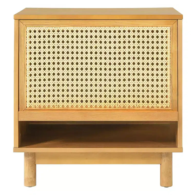 Christopher Knight Home Sawyer Modern Boho Wood Nightstand with Lift-Up Rattan Door