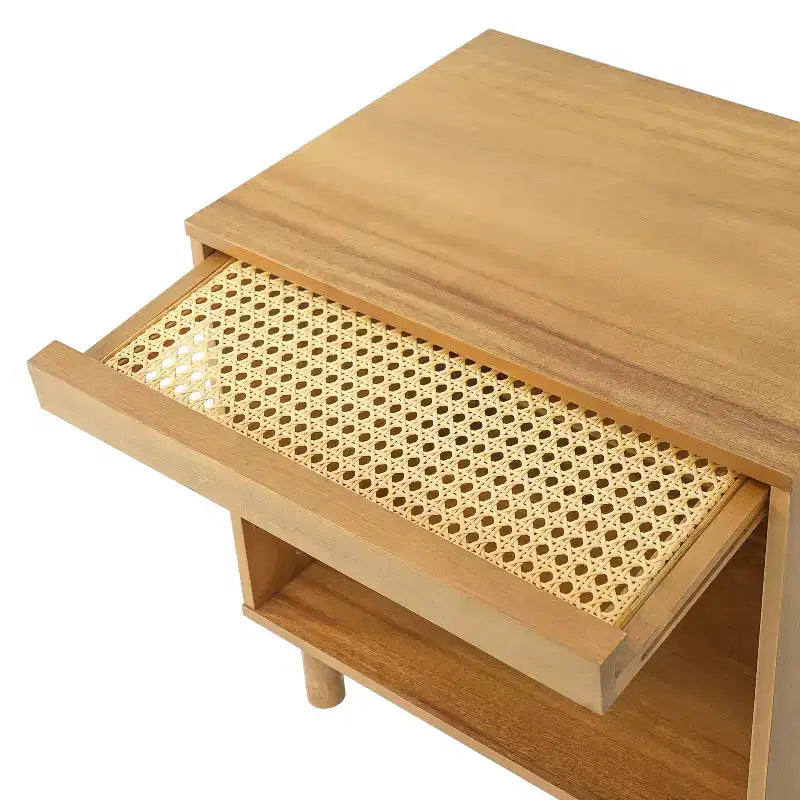 Christopher Knight Home Sawyer Modern Boho Wood Nightstand with Lift-Up Rattan Door