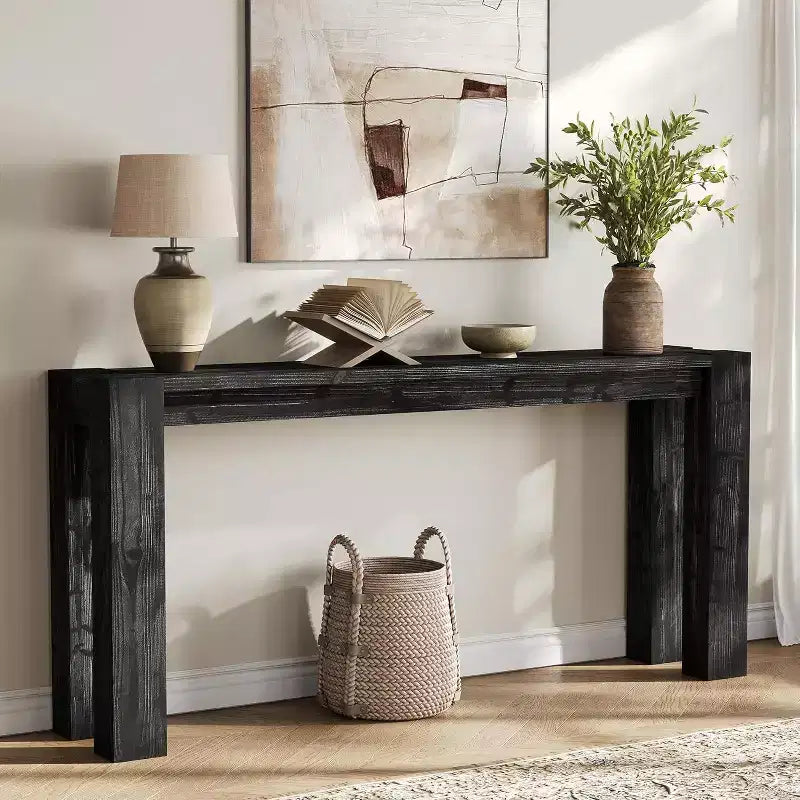 Lantine Solid Wood Black Console Table for Entryway, 70.9-Inch Extra Long Narrow Sofa Table Behind Couch, for Living Room, Foyer, Hallway, Entrance