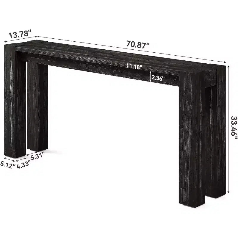 Lantine Solid Wood Black Console Table for Entryway, 70.9-Inch Extra Long Narrow Sofa Table Behind Couch, for Living Room, Foyer, Hallway, Entrance