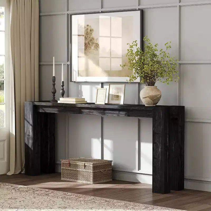 Lantine Solid Wood Black Console Table for Entryway, 70.9-Inch Extra Long Narrow Sofa Table Behind Couch, for Living Room, Foyer, Hallway, Entrance