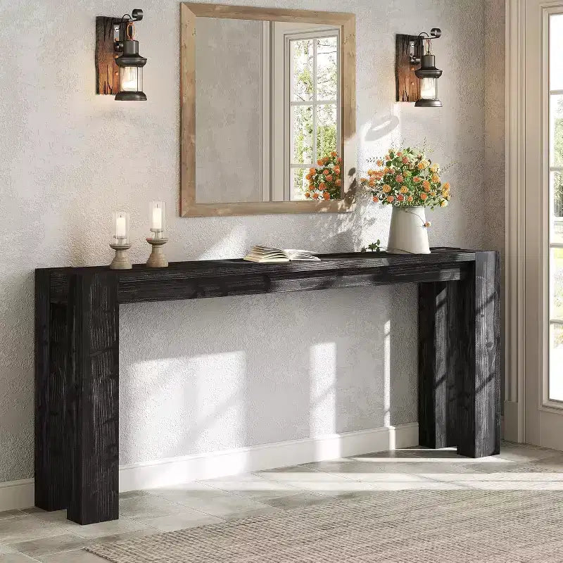 Lantine Solid Wood Black Console Table for Entryway, 70.9-Inch Extra Long Narrow Sofa Table Behind Couch, for Living Room, Foyer, Hallway, Entrance