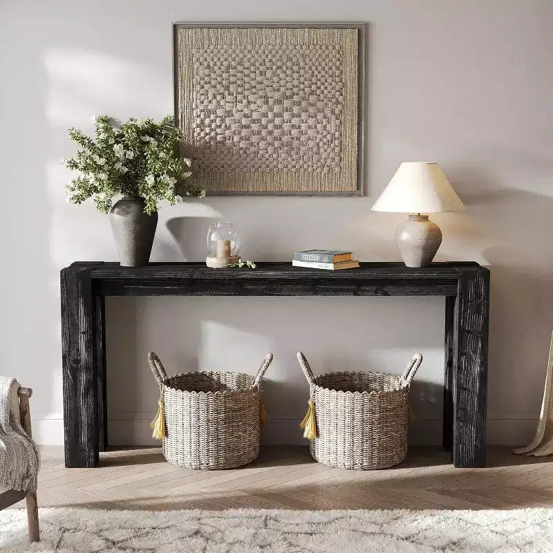 Lantine Solid Wood Black Console Table for Entryway, 70.9-Inch Extra Long Narrow Sofa Table Behind Couch, for Living Room, Foyer, Hallway, Entrance
