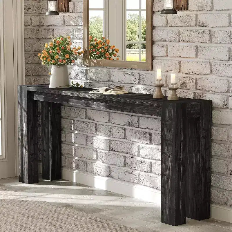 Lantine Solid Wood Black Console Table for Entryway, 70.9-Inch Extra Long Narrow Sofa Table Behind Couch, for Living Room, Foyer, Hallway, Entrance