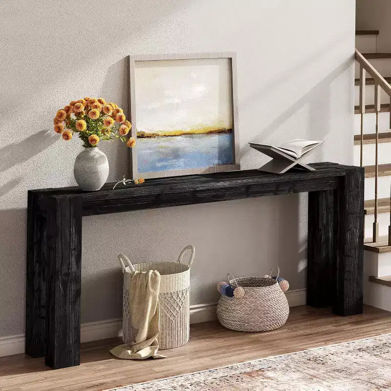 Lantine Solid Wood Black Console Table for Entryway, 70.9-Inch Extra Long Narrow Sofa Table Behind Couch, for Living Room, Foyer, Hallway, Entrance