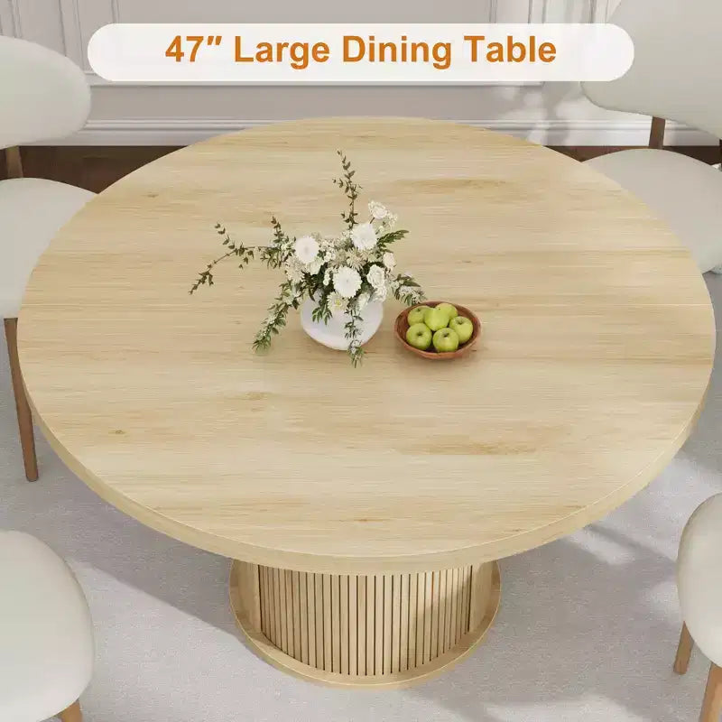 Farmhouse Dining Table 47 Inch Round for 4-6 with 2-Layer Storage Shelf Drawer Space-Saving for Kitchen Living Room