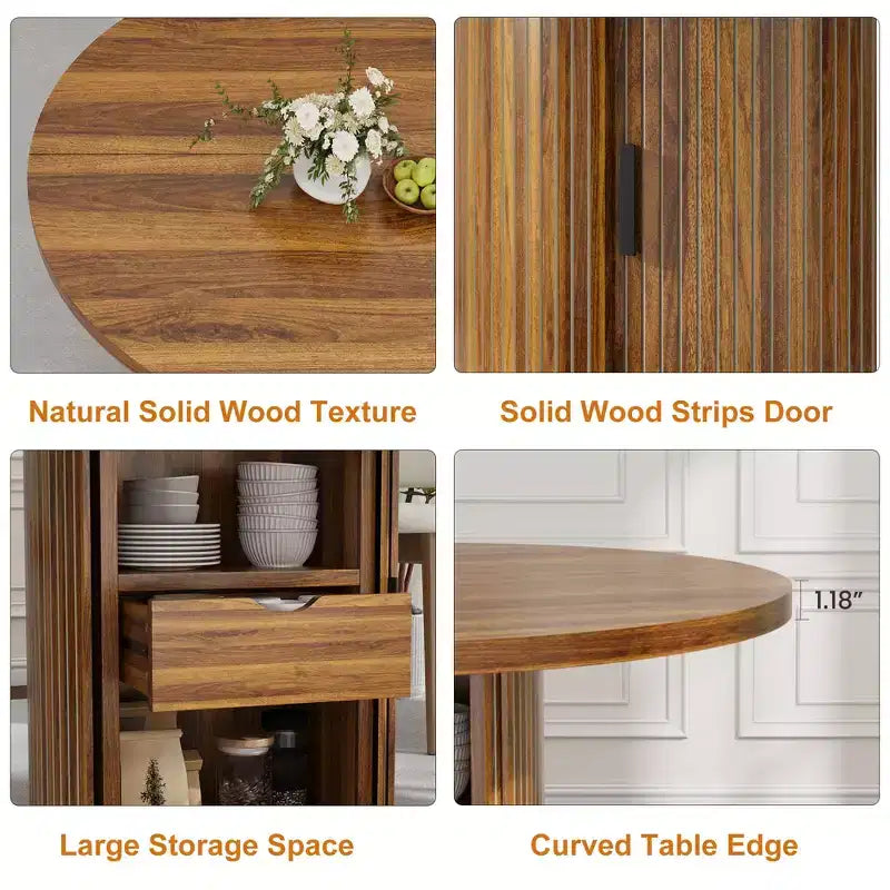 Farmhouse Dining Table 47 Inch Round for 4-6 with 2-Layer Storage Shelf Drawer Space-Saving for Kitchen Living Room