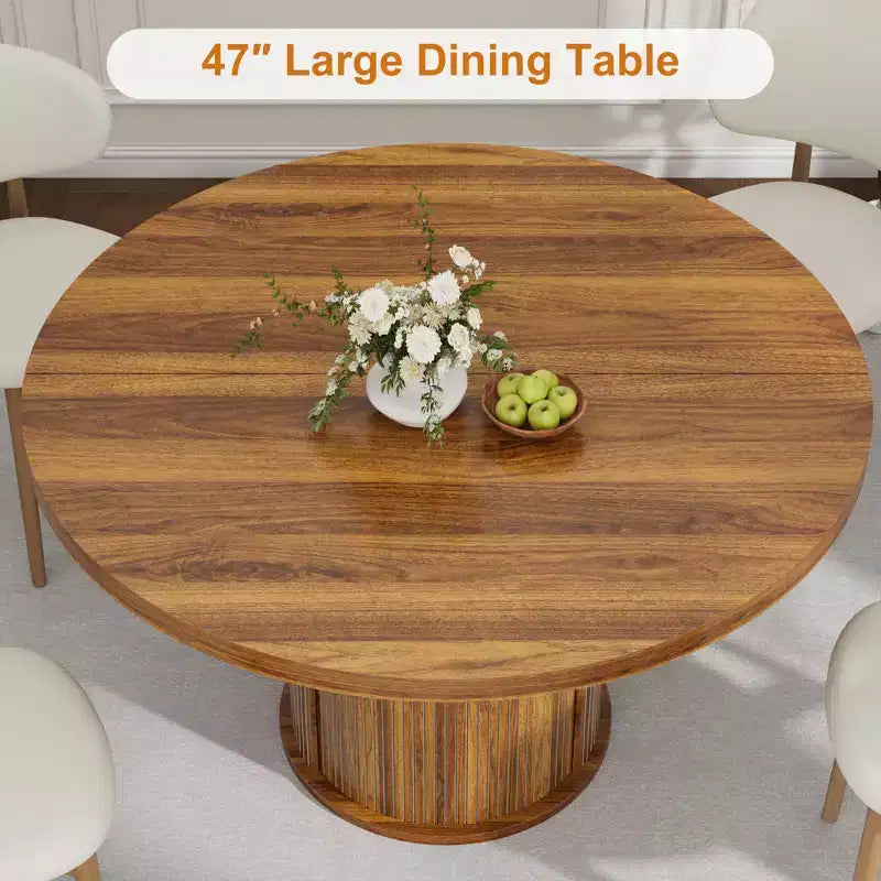 Farmhouse Dining Table 47 Inch Round for 4-6 with 2-Layer Storage Shelf Drawer Space-Saving for Kitchen Living Room