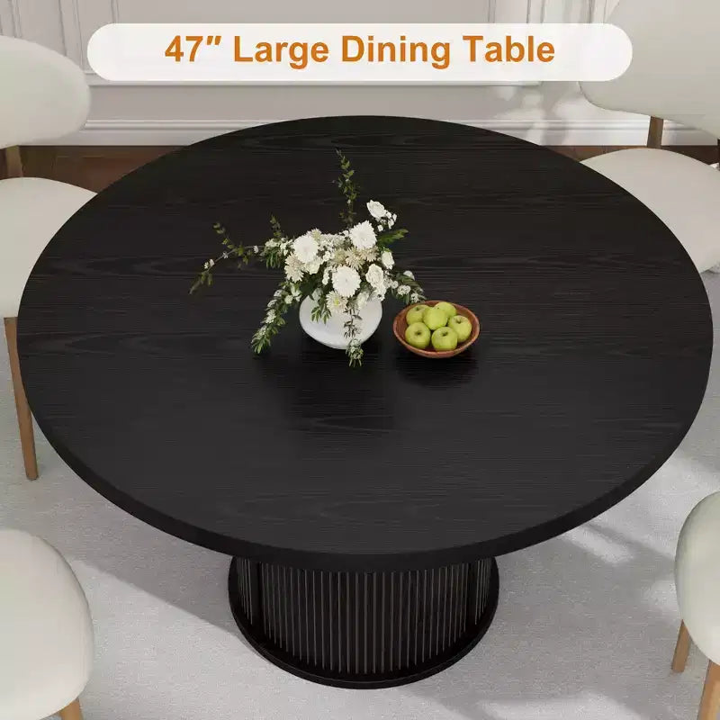 Farmhouse Dining Table 47 Inch Round for 4-6 with 2-Layer Storage Shelf Drawer Space-Saving for Kitchen Living Room