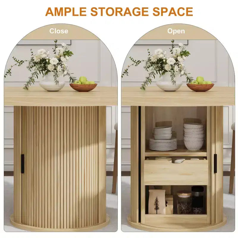 Farmhouse Dining Table 47 Inch Round for 4-6 with 2-Layer Storage Shelf Drawer Space-Saving for Kitchen Living Room