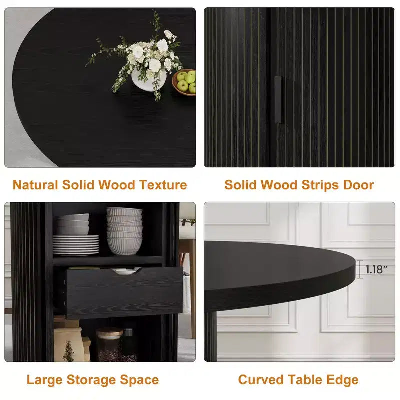 Farmhouse Dining Table 47 Inch Round for 4-6 with 2-Layer Storage Shelf Drawer Space-Saving for Kitchen Living Room