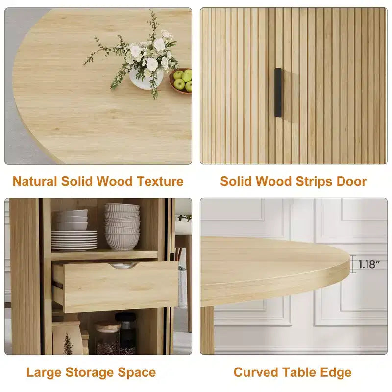 Farmhouse Dining Table 47 Inch Round for 4-6 with 2-Layer Storage Shelf Drawer Space-Saving for Kitchen Living Room