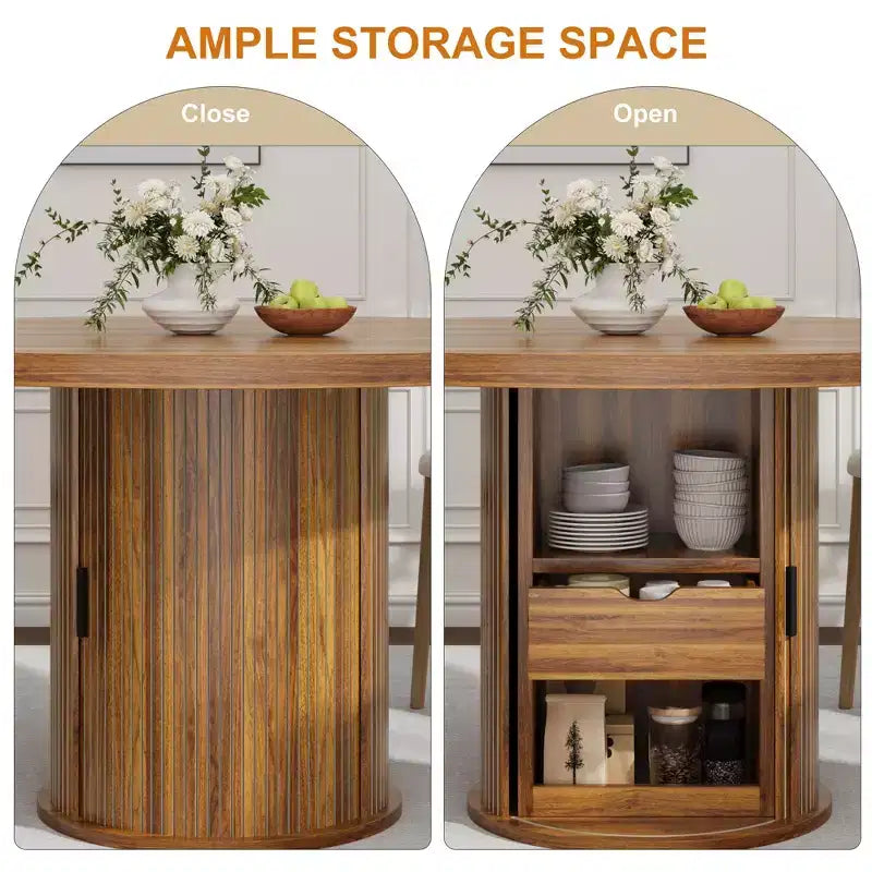 Farmhouse Dining Table 47 Inch Round for 4-6 with 2-Layer Storage Shelf Drawer Space-Saving for Kitchen Living Room