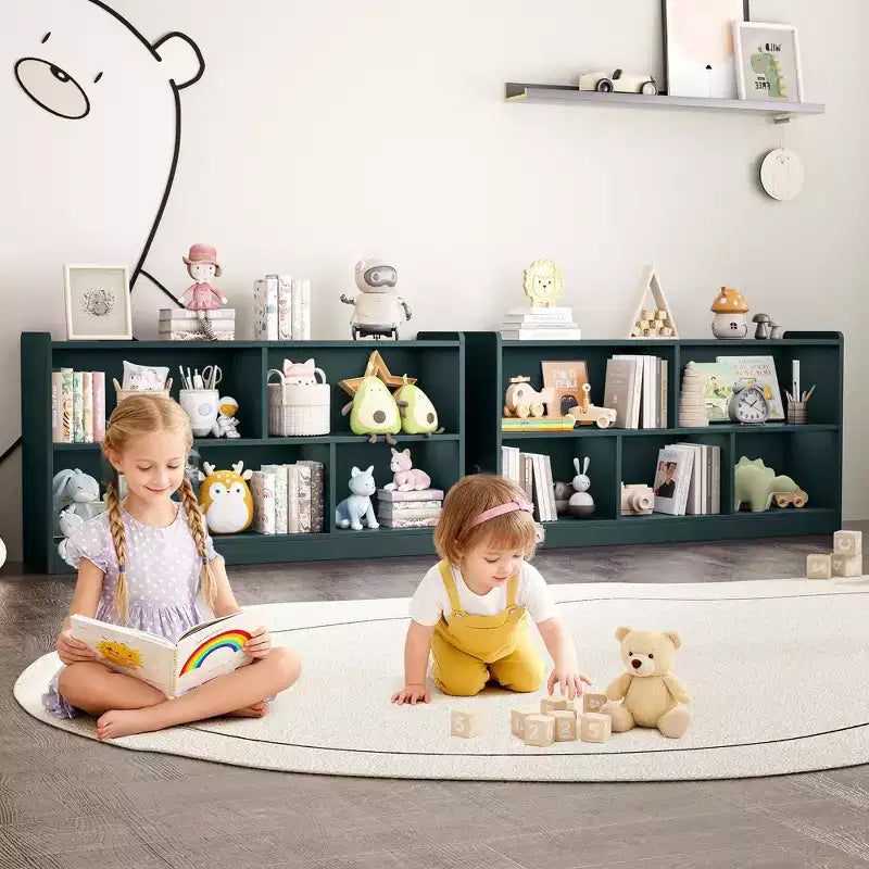 Wooden Kids Storage Cabinet with 5 Sections, Montessori Bookshelf and Toy Organizer for Nursery, Playroom, Classroom & Bedroom
