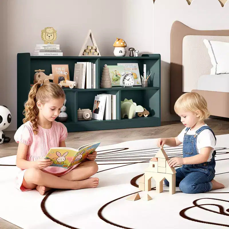 Wooden Kids Storage Cabinet with 5 Sections, Montessori Bookshelf and Toy Organizer for Nursery, Playroom, Classroom & Bedroom