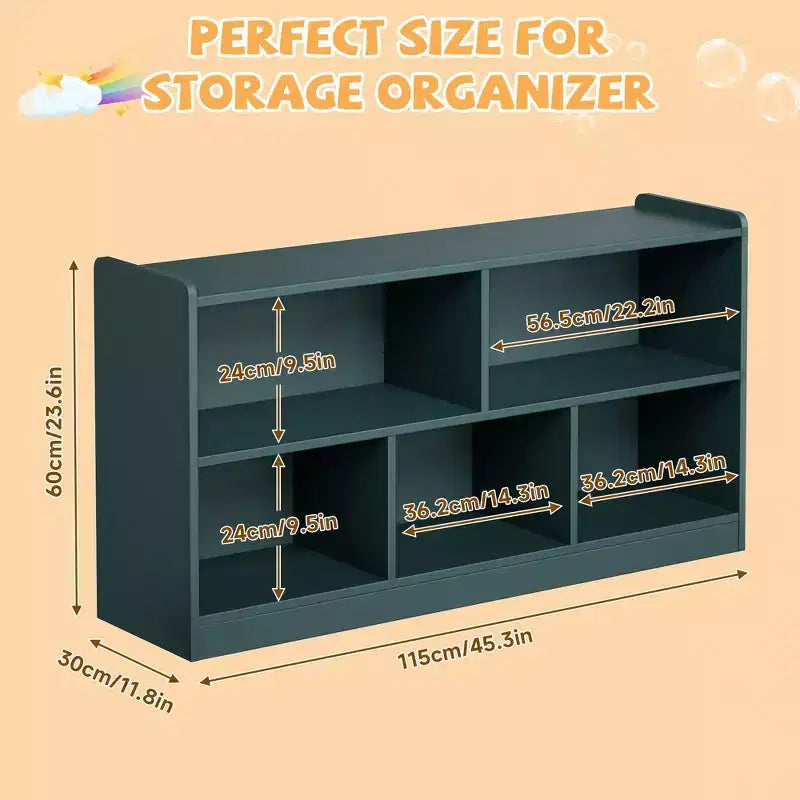 Wooden Kids Storage Cabinet with 5 Sections, Montessori Bookshelf and Toy Organizer for Nursery, Playroom, Classroom & Bedroom
