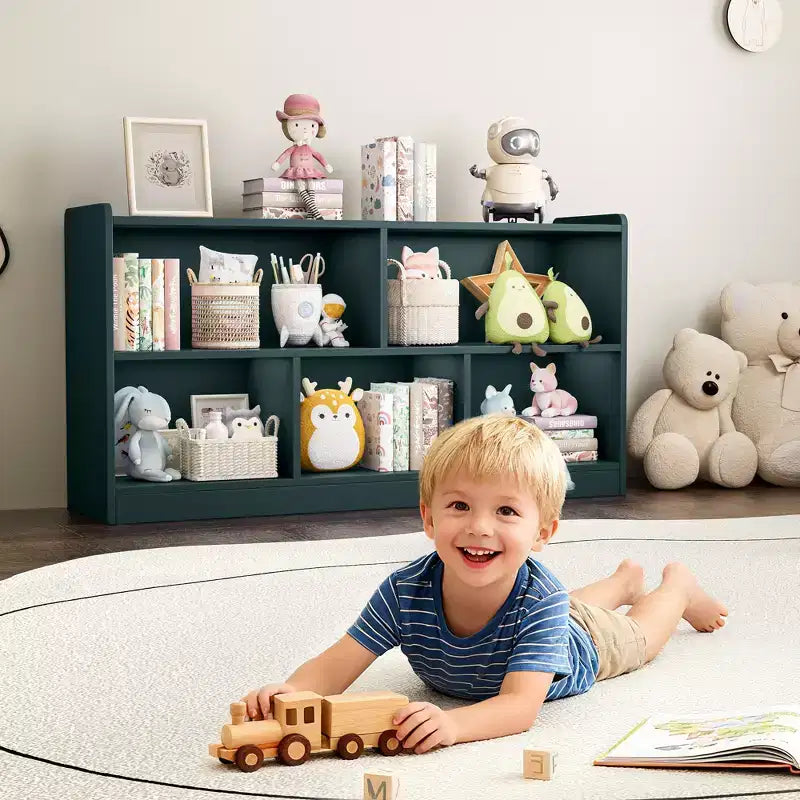 Wooden Kids Storage Cabinet with 5 Sections, Montessori Bookshelf and Toy Organizer for Nursery, Playroom, Classroom & Bedroom
