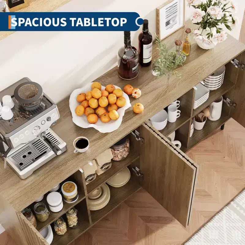 63 in Fluted Sideboard Buffet Cabinet with 4 Doors, Accent Storage Cabinet with Adjustable Shelves, Console Table Coffee Bar Credenza for Living Room
