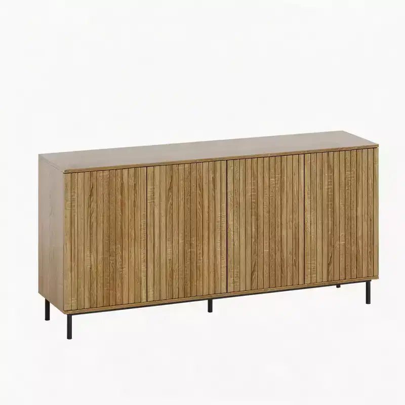 63 in Fluted Sideboard Buffet Cabinet with 4 Doors, Accent Storage Cabinet with Adjustable Shelves, Console Table Coffee Bar Credenza for Living Room