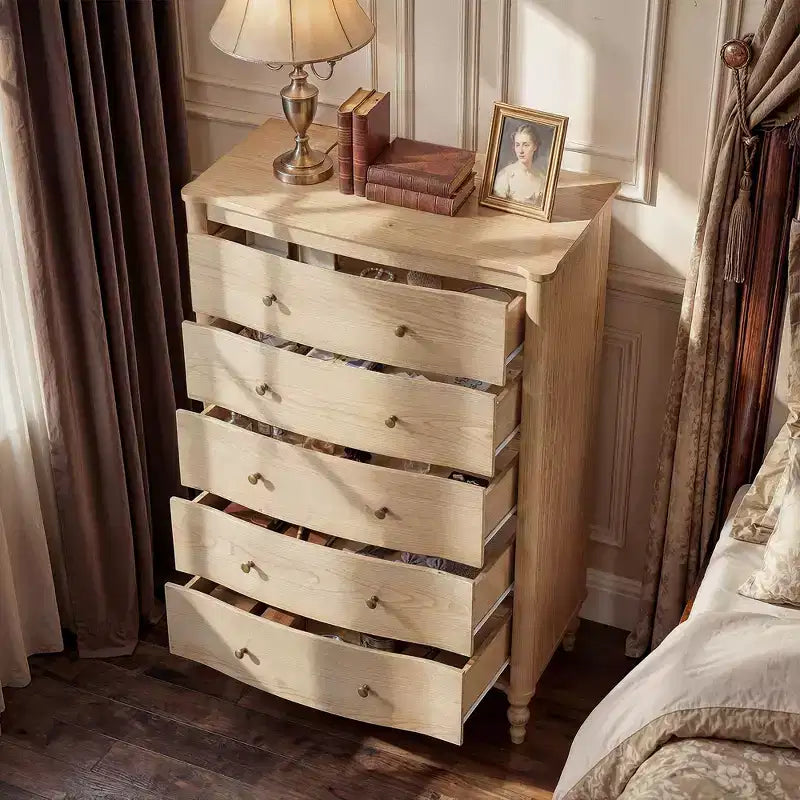 Homsee 47.2 Tall Wood Dresser with 5 Drawers Modern Curved Front Chest of Drawers for Bedroom with Vintage Turned Legs