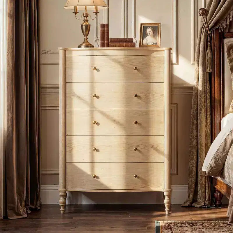 Homsee 47.2 Tall Wood Dresser with 5 Drawers Modern Curved Front Chest of Drawers for Bedroom with Vintage Turned Legs