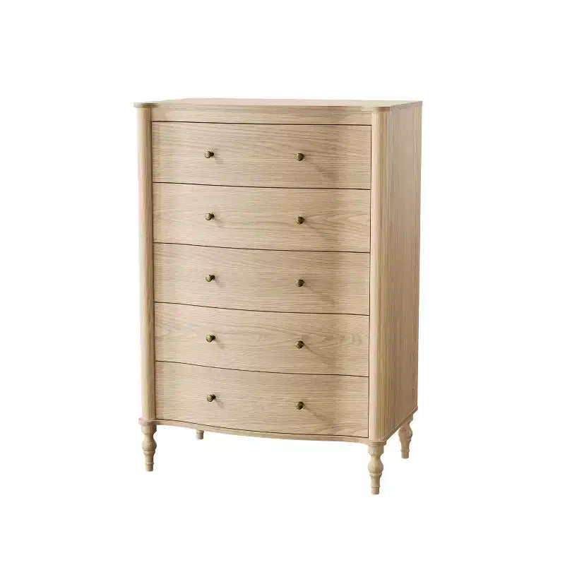Homsee 47.2 Tall Wood Dresser with 5 Drawers Modern Curved Front Chest of Drawers for Bedroom with Vintage Turned Legs