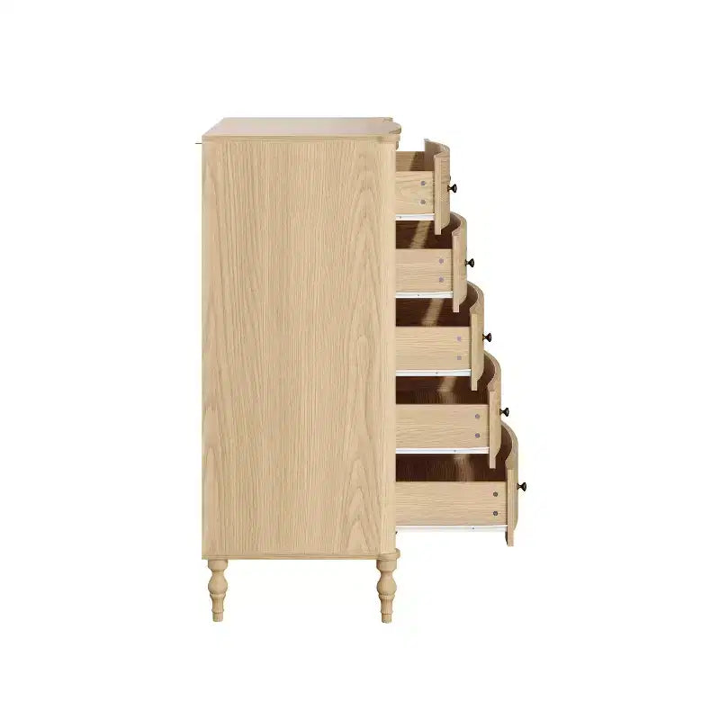 Homsee 47.2 Tall Wood Dresser with 5 Drawers Modern Curved Front Chest of Drawers for Bedroom with Vintage Turned Legs