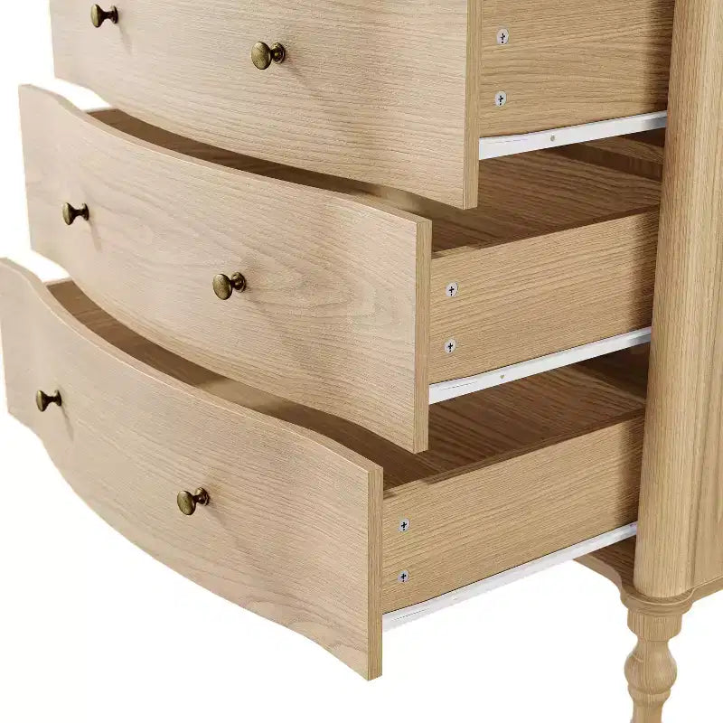 Homsee 47.2 Tall Wood Dresser with 5 Drawers Modern Curved Front Chest of Drawers for Bedroom with Vintage Turned Legs