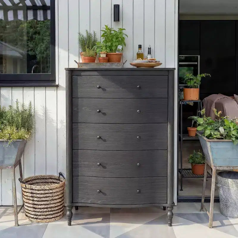 Homsee 47.2 Tall Wood Dresser with 5 Drawers Modern Curved Front Chest of Drawers for Bedroom with Vintage Turned Legs
