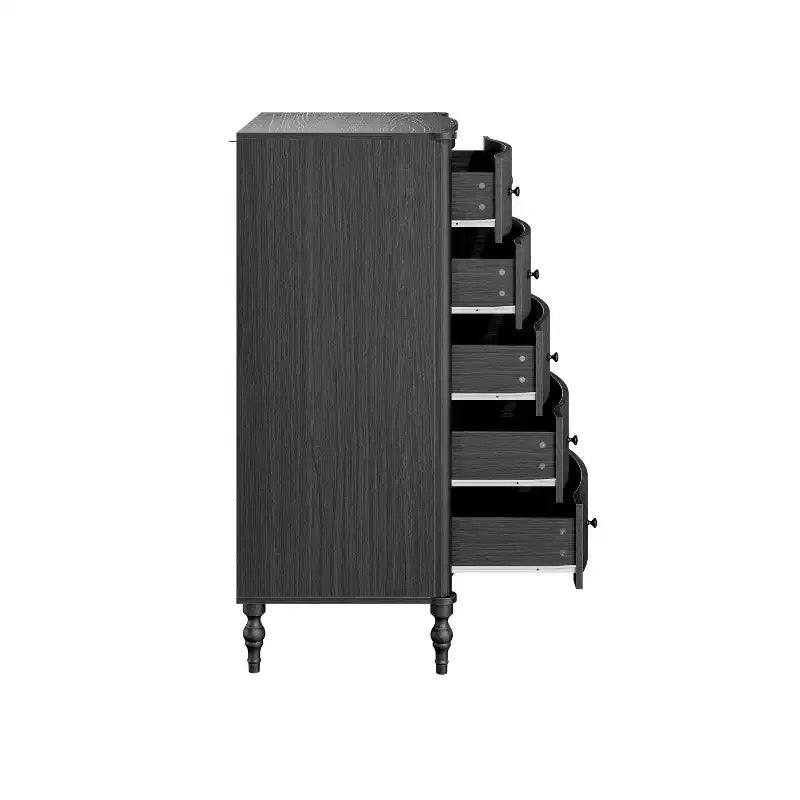 Homsee 47.2 Tall Wood Dresser with 5 Drawers Modern Curved Front Chest of Drawers for Bedroom with Vintage Turned Legs