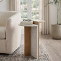 Wood and Marble End Table Accent for Bedroom Nightstand Decor - Decorative Side Table for Home or Living Room Styling - 22, Brown & Tan