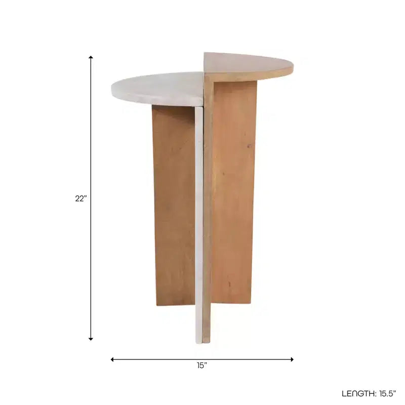 Wood and Marble End Table Accent for Bedroom Nightstand Decor - Decorative Side Table for Home or Living Room Styling - 22, Brown & Tan