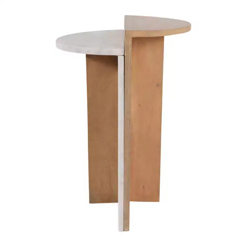 Wood and Marble End Table Accent for Bedroom Nightstand Decor - Decorative Side Table for Home or Living Room Styling - 22, Brown & Tan
